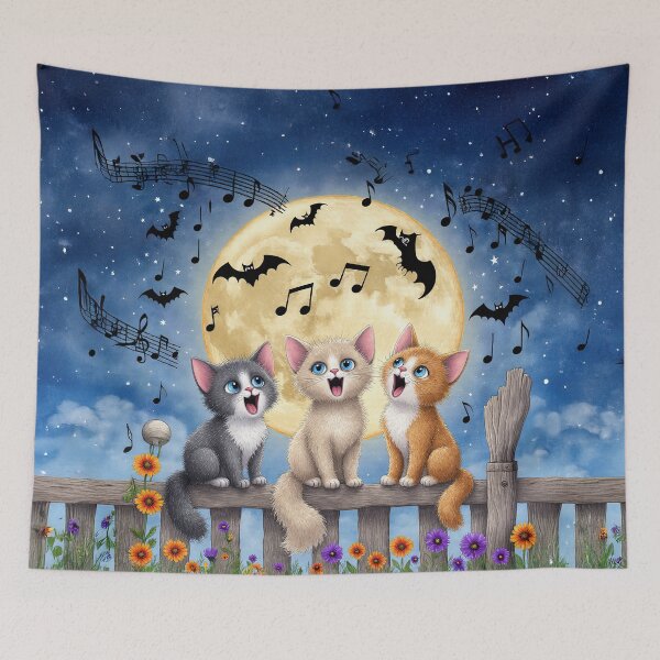 Item preview, Singing Kittens Under the Moon – Nighttime Harmony designed and sold by Whimsical Hug.
