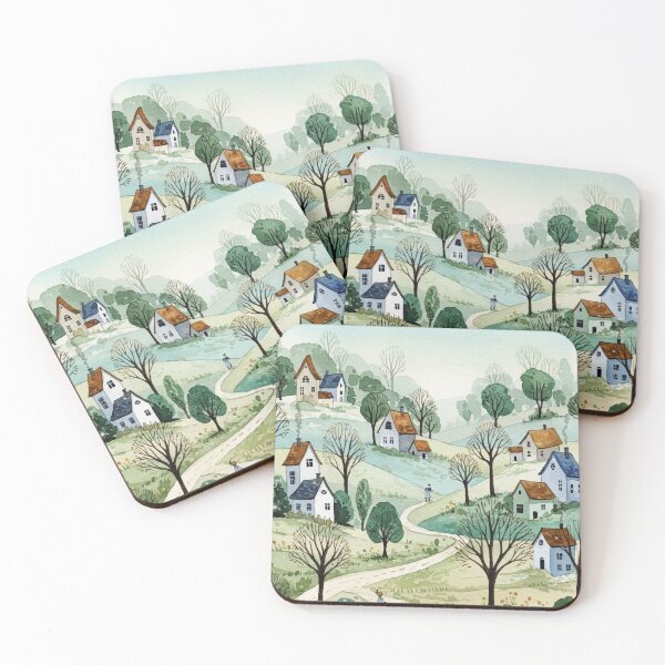 Item preview, landscape of hills with small houses designed and sold by Design4uStudio.