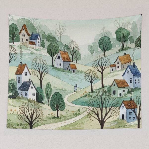 Item preview, landscape of hills with small houses designed and sold by Design4uStudio.