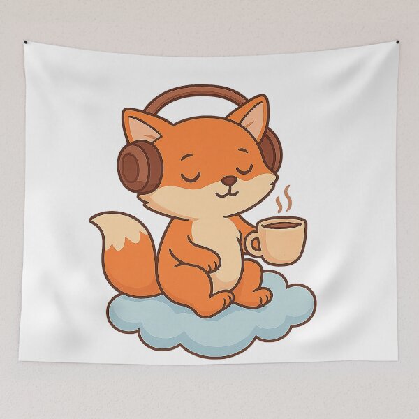 Item preview, cute cartoon fox with coffee designed and sold by Viktoriia Trubiichuk.