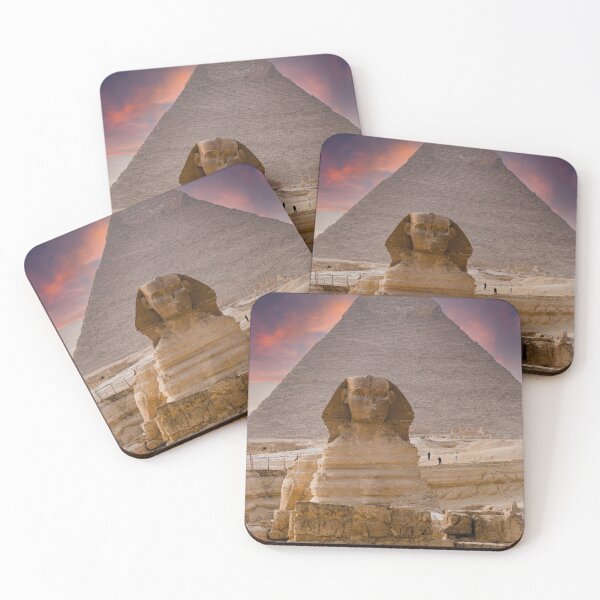 Item preview, Egypt photography, Great Sphinx and Cheops Pyramid at sunset, mystical desert scene designed and sold by Mauswohn.