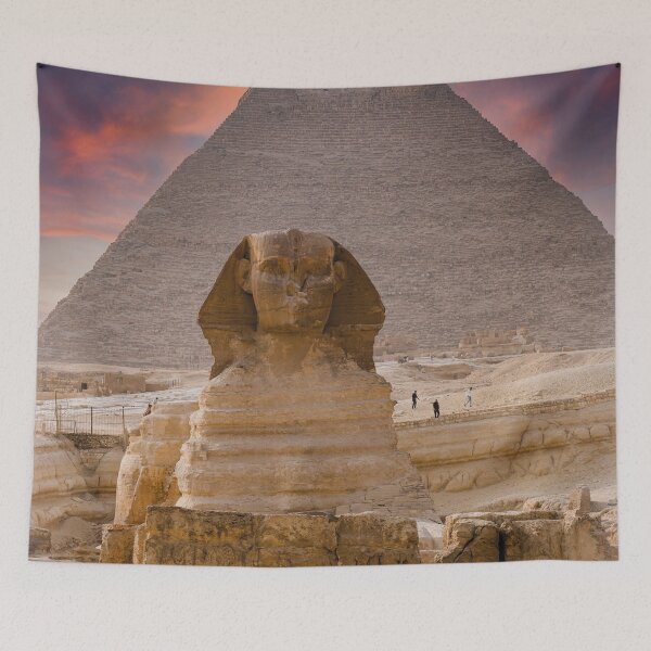 Item preview, Egypt photography, Great Sphinx and Cheops Pyramid at sunset, mystical desert scene designed and sold by Mauswohn.