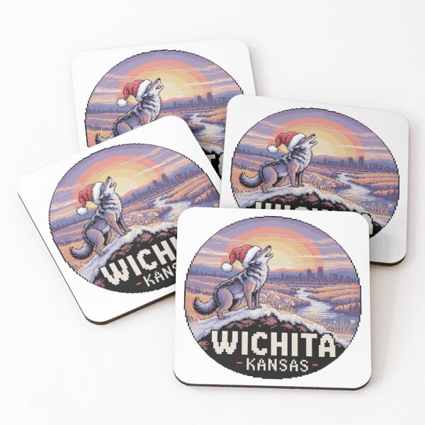 Item preview, Wichita Kansas Christmas Coyote – Retro Pixel Art Sunset Prairie Scene designed and sold by CircinusStore.
