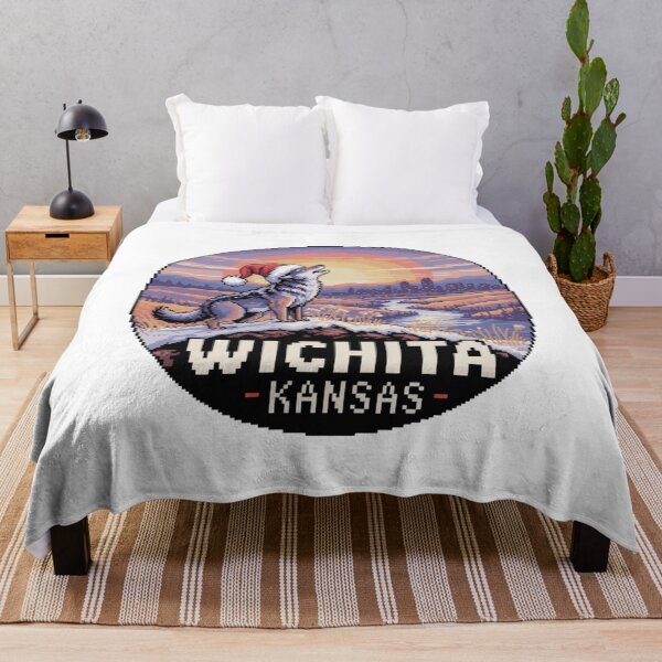 Item preview, Wichita Kansas Christmas Coyote – Retro Pixel Art Sunset Prairie Scene designed and sold by CircinusStore.