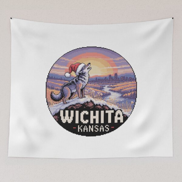 Item preview, Wichita Kansas Christmas Coyote – Retro Pixel Art Sunset Prairie Scene designed and sold by CircinusStore.