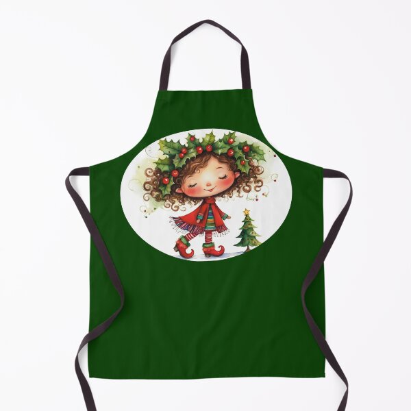Item preview, Cheerful Christmas elf in cartoon style. Cute little elf in a red coat. Adorable girl with a holly wreath and striped stockings. designed and sold by Connys Colorful World.