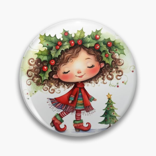 Item preview, Cheerful Christmas elf in cartoon style. Cute little elf in a red coat. Adorable girl with a holly wreath and striped stockings. designed and sold by Connys Colorful World.