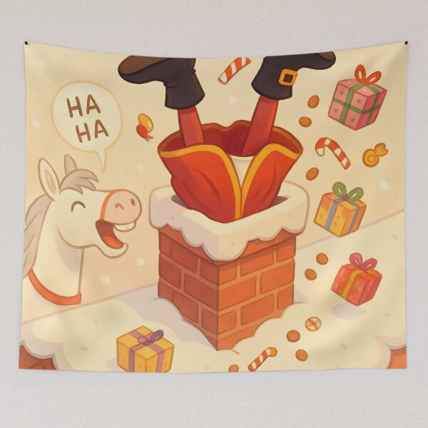 Item preview, Saint Nicholas Stuck in Chimney Funny Art designed and sold by AI-Only Creations.