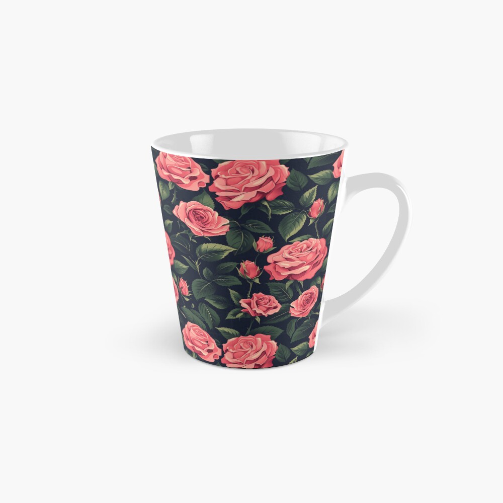 Tall Mug Pink Roses Midnight Garden Vintage Rose Pattern Tall Mug