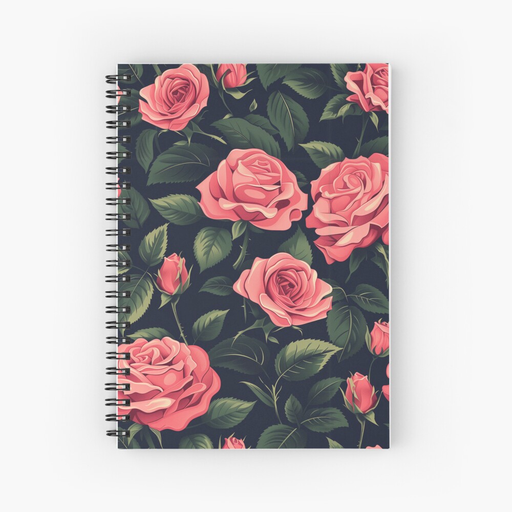 Pink Roses Midnight Garden Spiral Notebook (Vintage Rose Pattern)