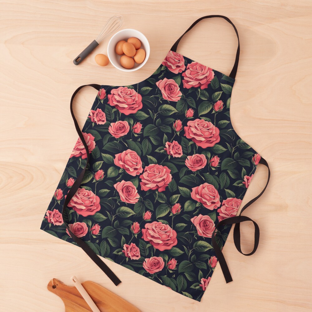 Midnight Garden Pink Roses Apron