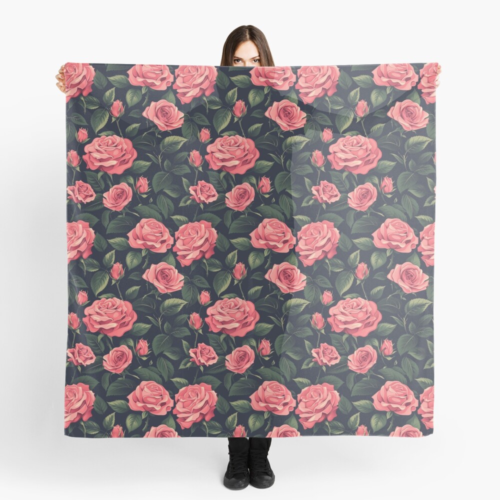 Scarf Pink Roses Midnight Garden Vintage Rose Pattern Scarf