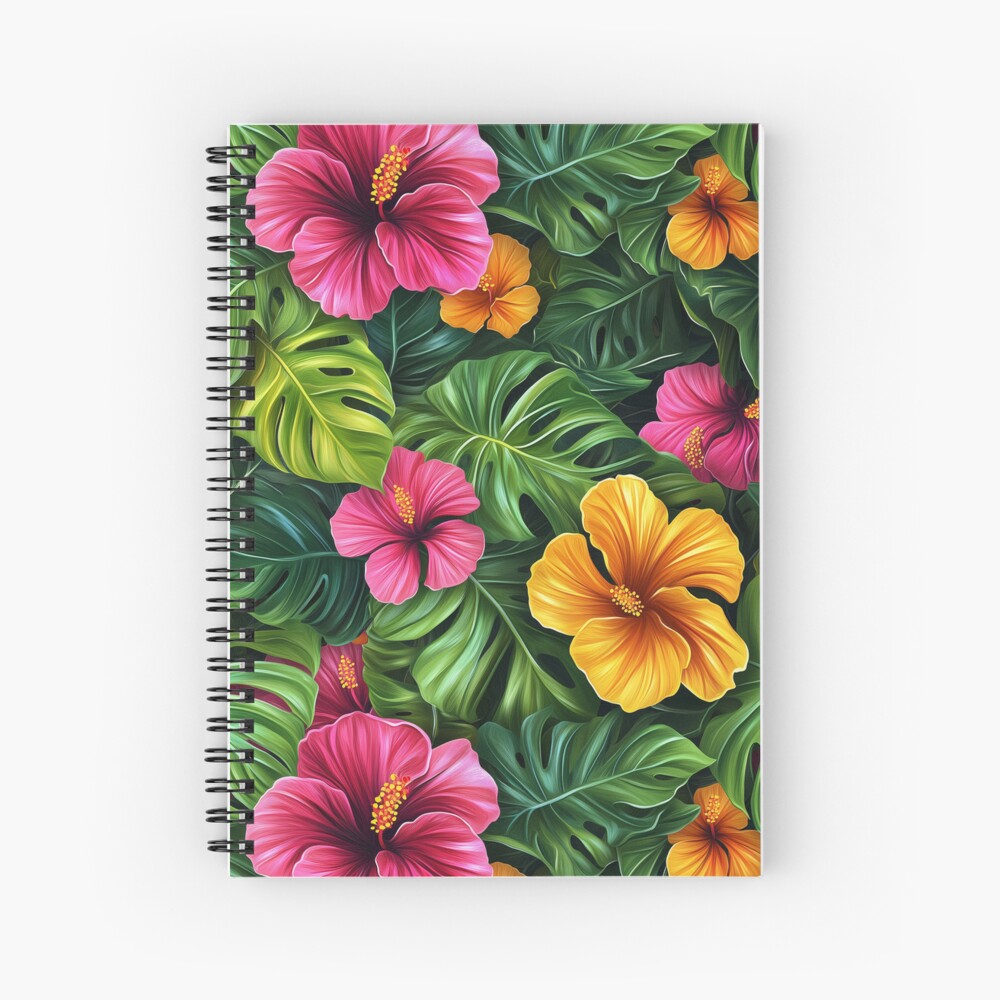 Tropical Hibiscus & Monstera Spiral Notebook