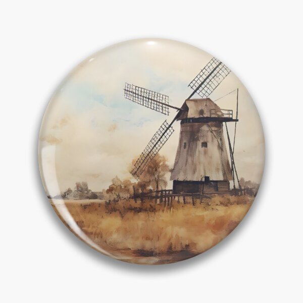 Item preview, Old Windmill Landscape Print, Vintage Holland Countryside Oil Painting, Windmill Wall Art, Dutch Scenery Farmhouse Decor Printable Art designed and sold by SavageVision.