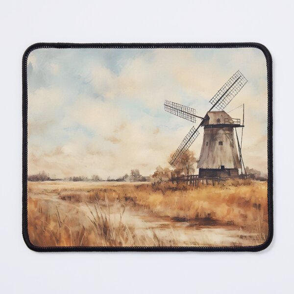 Item preview, Old Windmill Landscape Print, Vintage Holland Countryside Oil Painting, Windmill Wall Art, Dutch Scenery Farmhouse Decor Printable Art designed and sold by SavageVision.