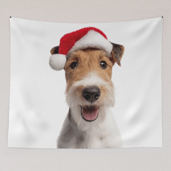 Item preview, Cute Wire Fox Terrier Christmas Art — Wire Fox Terrier Wearing Santa Hat designed and sold by LazyOwlStore.