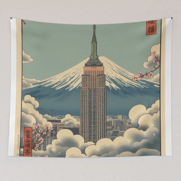 Item preview, Empire State and Mount Fuji – Japanese Ukiyo-e Cityscape in Hiroshige Style designed and sold by Vandy Fullam.