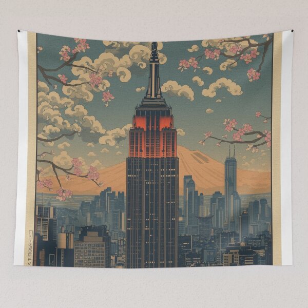 Item preview, Empire State Meets Mount Fuji – Japanese Ukiyo-e Woodblock Cityscape designed and sold by Vandy Fullam.