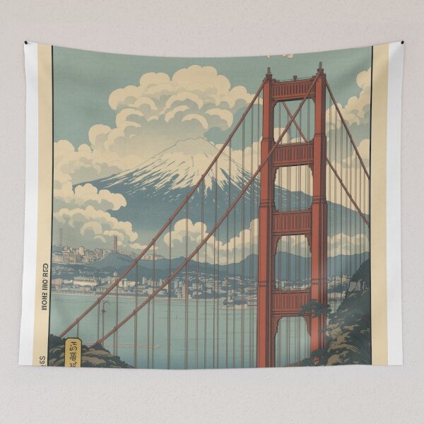 Item preview, Golden Gate and Mount Fuji – Japanese Ukiyo-e Woodblock Cityscape designed and sold by Vandy Fullam.