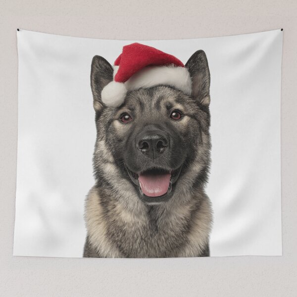 Item preview, Cute Norwegian Elkhound Christmas Art — Norwegian Elkhound Wearing Santa Hat designed and sold by LazyOwlStore.