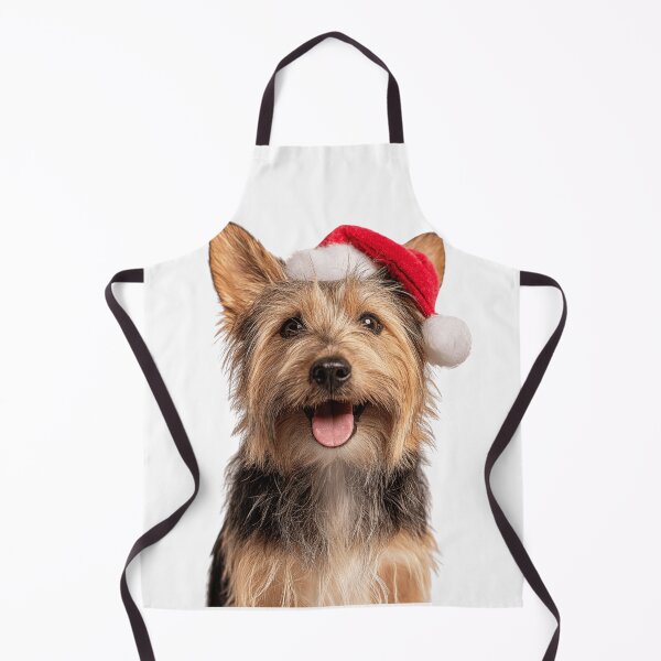 Aperçu de l'œuvre Adorable dessin de Noël représentant un Silky Terrier — Silky Terrier portant un bonnet de Père Noël créée et vendue par LazyOwlStore.