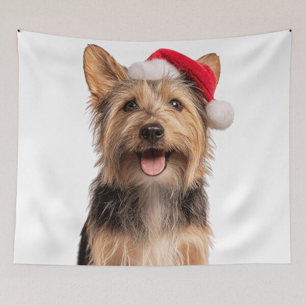 Item preview, Cute Silky Terrier Christmas Art — Silky Terrier Wearing Santa Hat designed and sold by LazyOwlStore.