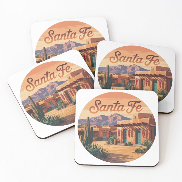 Item preview, Santa Fe New Mexico Sunset – Retro Adobe Desert Landscape with Cactus and Mountains designed and sold by CircinusStore.