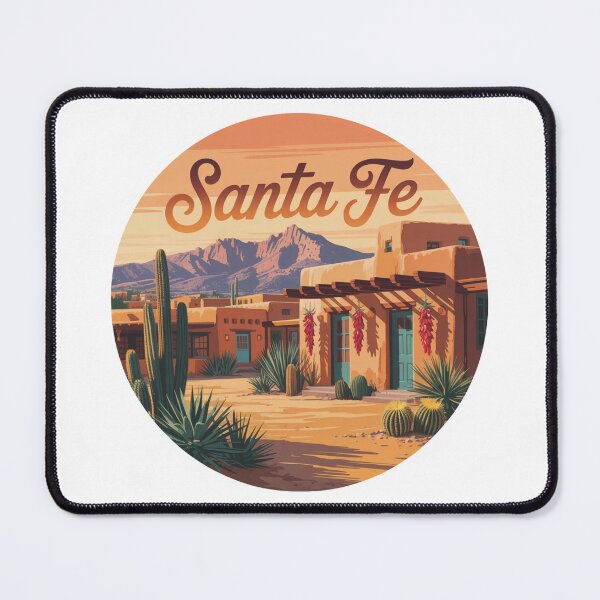 Item preview, Santa Fe New Mexico Sunset – Retro Adobe Desert Landscape with Cactus and Mountains designed and sold by CircinusStore.