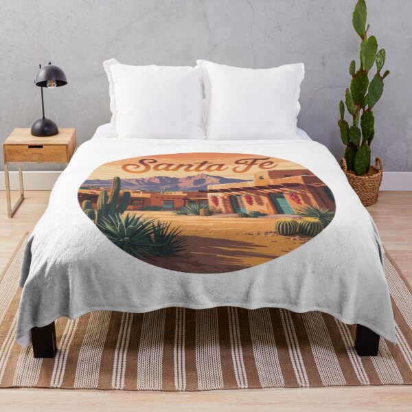 Item preview, Santa Fe New Mexico Sunset – Retro Adobe Desert Landscape with Cactus and Mountains designed and sold by CircinusStore.