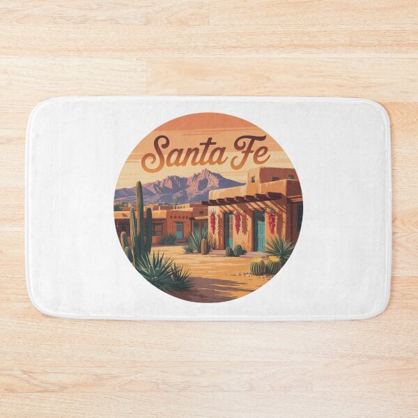 Item preview, Santa Fe New Mexico Sunset – Retro Adobe Desert Landscape with Cactus and Mountains designed and sold by CircinusStore.