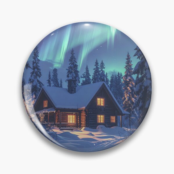 Artikelvorschau, Nordic Cabin Under Northern Lights – Winter Wilderness Landscape Art entworfen und verkauft von pod24.