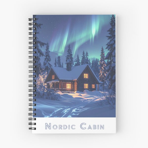 Item preview, Nordic Cabin Under Northern Lights – Winter Wilderness Landscape Art designed and sold by pod24.