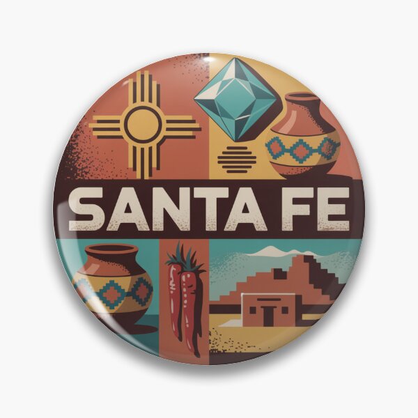 Item preview, Santa Fe New Mexico Retro Poster – Southwest Pottery, Chili Peppers & Zia Symbol Design designed and sold by CircinusStore.