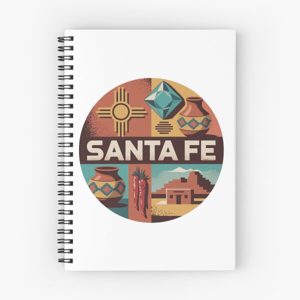 Item preview, Santa Fe New Mexico Retro Poster – Southwest Pottery, Chili Peppers & Zia Symbol Design designed and sold by CircinusStore.