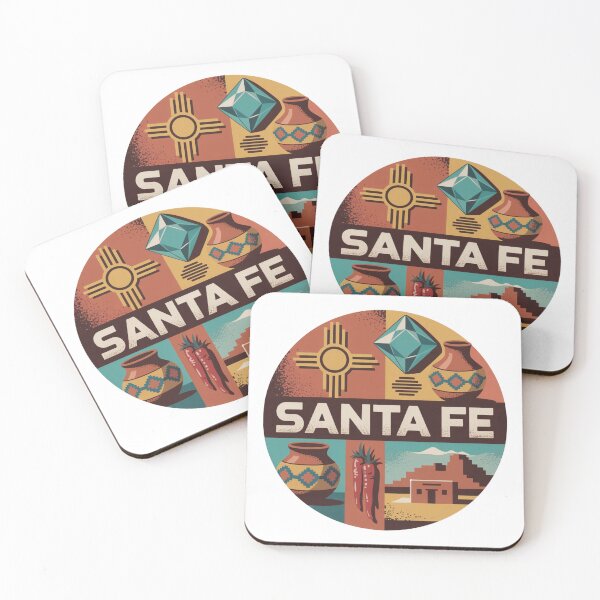 Item preview, Santa Fe New Mexico Retro Poster – Southwest Pottery, Chili Peppers & Zia Symbol Design designed and sold by CircinusStore.