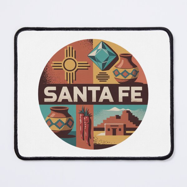 Item preview, Santa Fe New Mexico Retro Poster – Southwest Pottery, Chili Peppers & Zia Symbol Design designed and sold by CircinusStore.