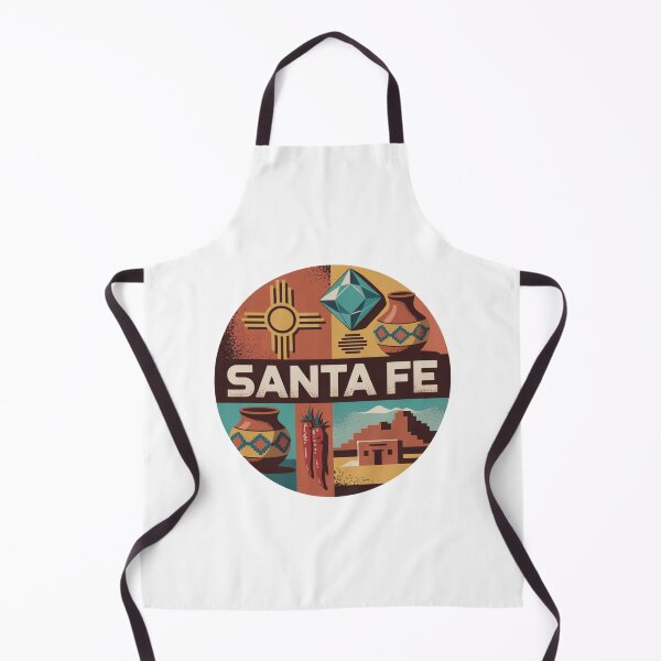 Item preview, Santa Fe New Mexico Retro Poster – Southwest Pottery, Chili Peppers & Zia Symbol Design designed and sold by CircinusStore.