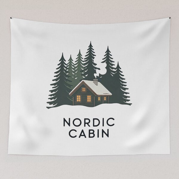 Item preview, Nordic Cabin in Winter Forest – Cozy Wilderness Nature Aesthetic designed and sold by pod24.