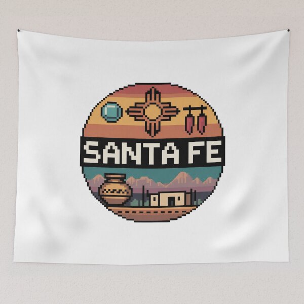 Item preview, Santa Fe New Mexico Pixel Art – Retro Southwest Desert Design with Zia Symbol and Pottery designed and sold by CircinusStore.