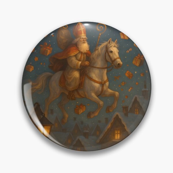 Item preview, Magical Saint Nicholas Flying Over Rooftops designed and sold by AI-Only Creations.