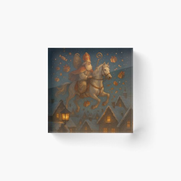 Item preview, Magical Saint Nicholas Flying Over Rooftops designed and sold by AI-Only Creations.