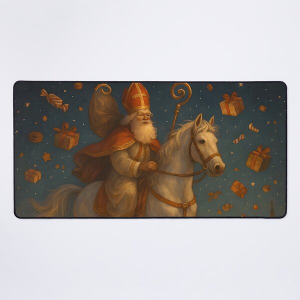 Item preview, Magical Saint Nicholas Flying Over Rooftops designed and sold by AI-Only Creations.