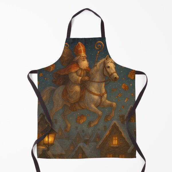 Item preview, Magical Saint Nicholas Flying Over Rooftops designed and sold by AI-Only Creations.