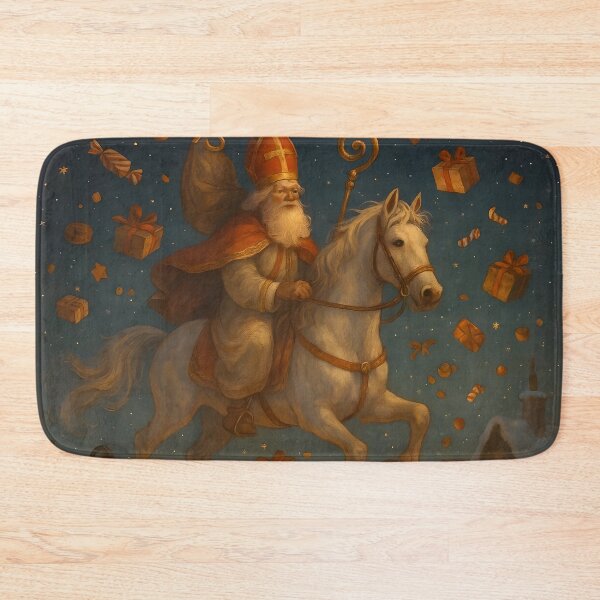 Item preview, Magical Saint Nicholas Flying Over Rooftops designed and sold by AI-Only Creations.