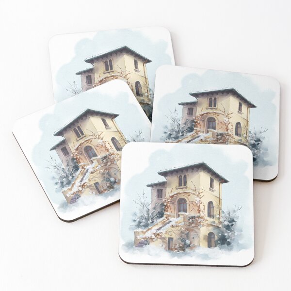 Item preview, Beautiful winter scene of a vintage house covered in snow with climbing plants and frosty trees designed and sold by Ms. Iryna.