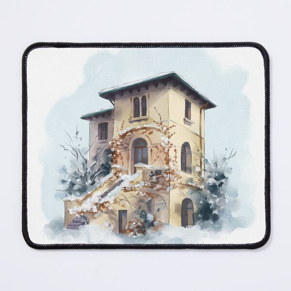 Item preview, Beautiful winter scene of a vintage house covered in snow with climbing plants and frosty trees designed and sold by Ms. Iryna.