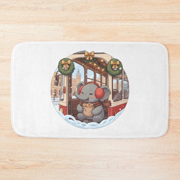 Item preview, Kawaii Christmas Elephant & Red Prague Tram – Trdelník Treat  designed and sold by FixwellStudio.