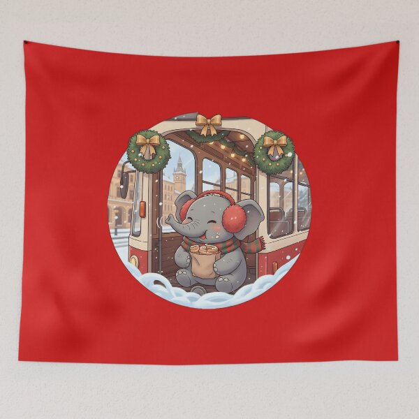 Artikelvorschau, Kawaii-Weihnachtselefant & Rote Prager Straßenbahn – Trdelník-Leckerbissen entworfen und verkauft von FixwellStudio.