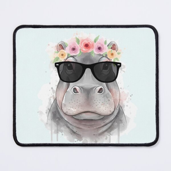 Aperçu de l'œuvre Aquarelle d'hippopotame pop – Portrait animalier audacieux créée et vendue par ARVMAC.