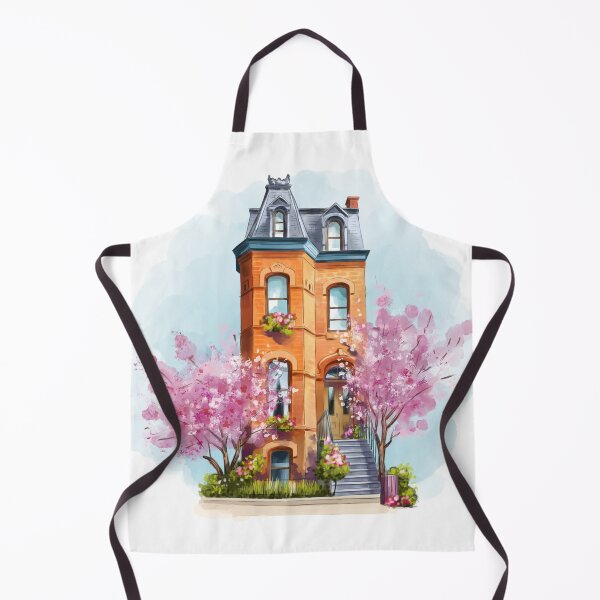 Item preview, Charming brick house surrounded by blooming cherry blossom trees on a sunny day designed and sold by Ms. Iryna.